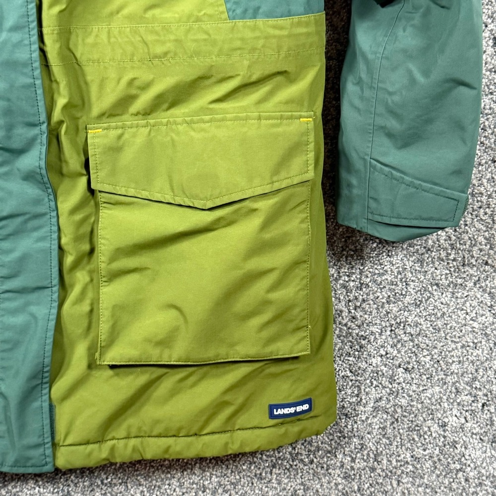 Lands End Squall Parka Jacket Green Hooded Insulated L 14-16 - Picture 9 of 16